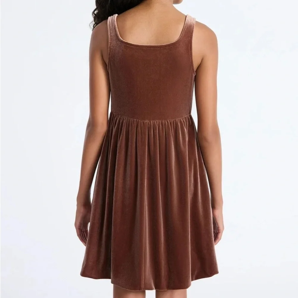 Weekend Academy Girls Brown Velour Bow Straps Mini Dress - Picture 2 of 6